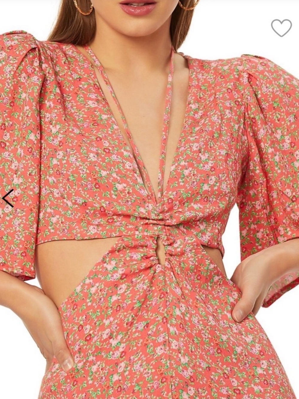 AFRM Savvy Coral Floral Cutout Maxi Dress with Slit Down the Middle - Picture 3 of 14